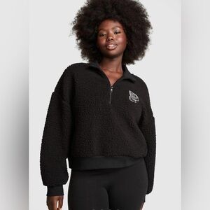 PINK Victoria's Secret NWT Cozy Fleece Half Zip Pullover Black Teddy Jacket S
